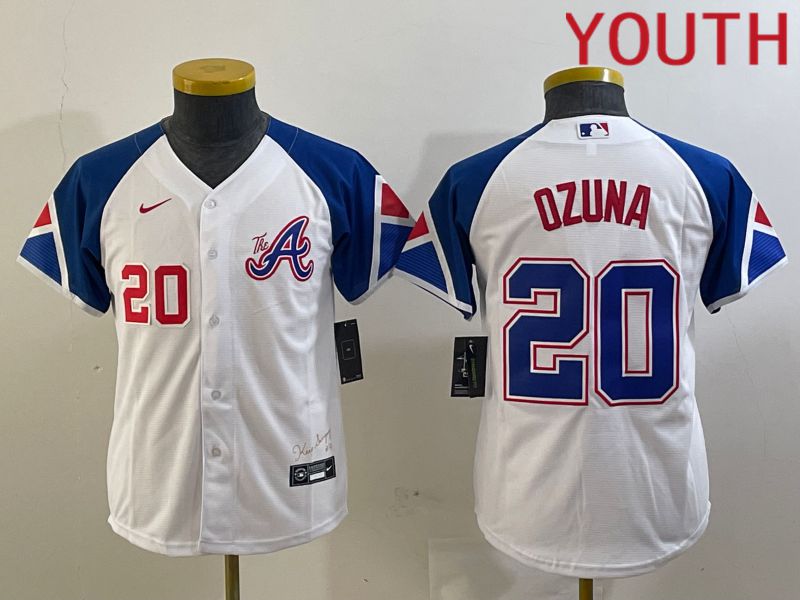 Youth Atlanta Braves #20 Ozuna White City Edition 2024 Nike MLB Jersey style 3